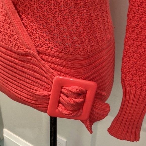 CACHE Vintage 80s Chunky Knit Sweater Side Buckle Wrap Size Small Retro RED - Picture 4 of 14